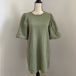 ZARA Puff Sleeve T-Shirt Dress Medium Olive Green Casual Comfy Soft‎ Girl Preppy
